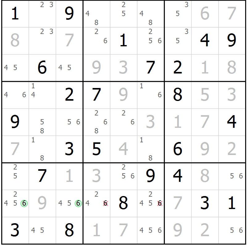 Position des candidats pour la solution de la Gr 76 page 79 du magazine de sudoku Virtuose n° 115