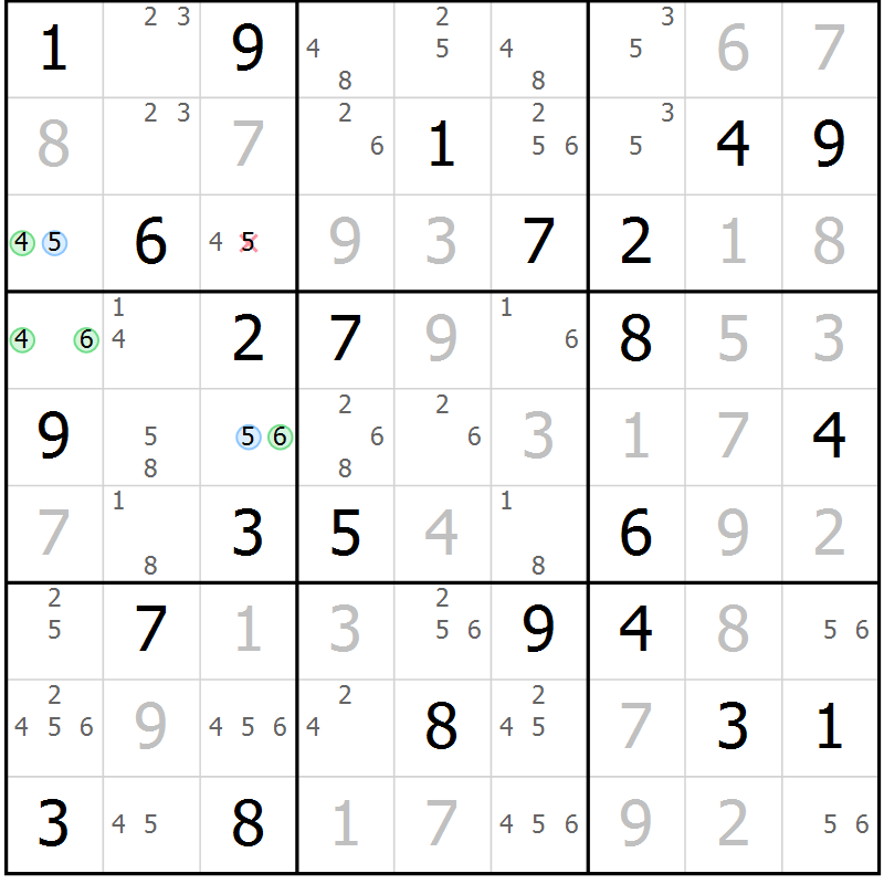 Position des candidats pour la solution de la Gr 76 page 79 du magazine de sudoku Virtuose n° 115