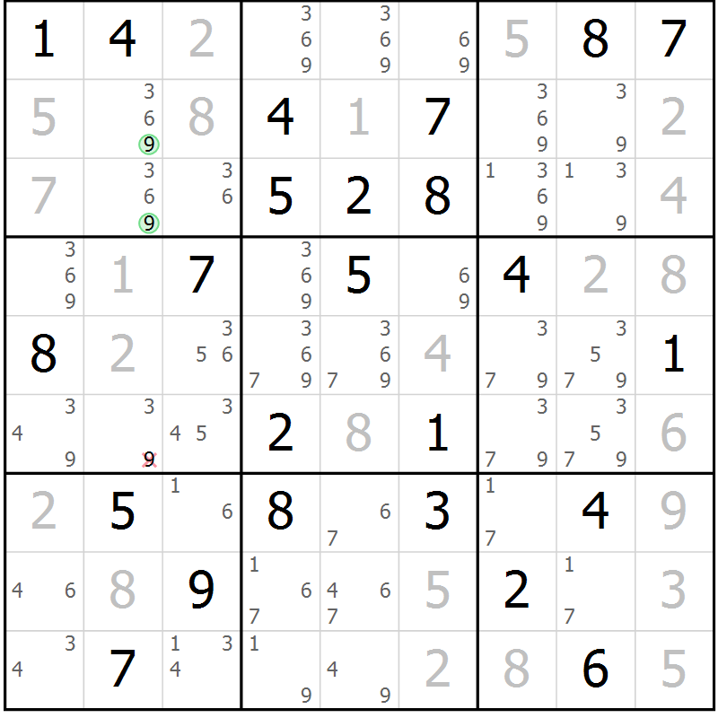 Position des candidats pour la solution de la Gr 77 page 80 du magazine de sudoku Virtuose n° 115