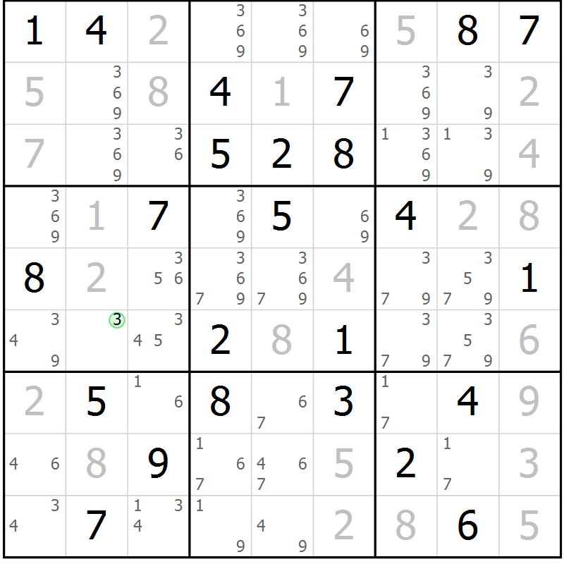 Position des candidats pour la solution de la Gr 77 page 80 du magazine de sudoku Virtuose n° 115