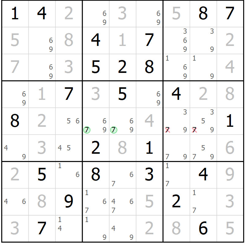 Position des candidats pour la solution de la Gr 77 page 80 du magazine de sudoku Virtuose n° 115