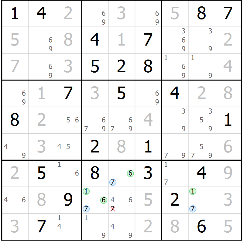 Position des candidats pour la solution de la Gr 77 page 80 du magazine de sudoku Virtuose n° 115