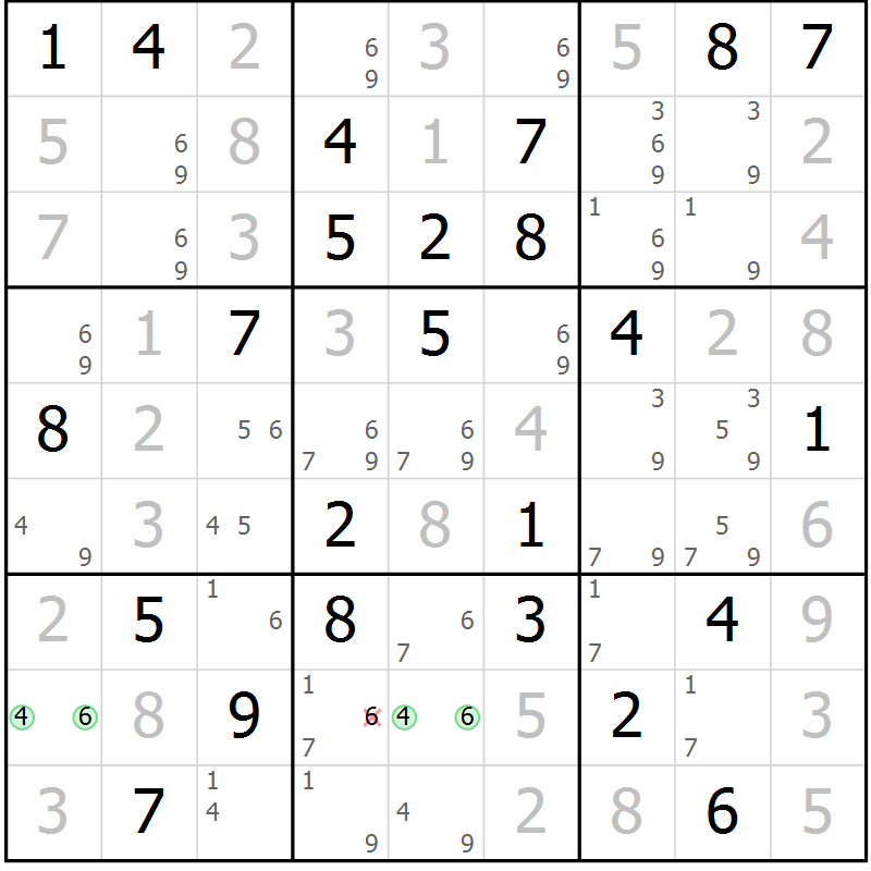 Position des candidats pour la solution de la Gr 77 page 80 du magazine de sudoku Virtuose n° 115