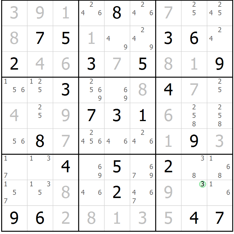 Position des candidats pour la solution de la Gr 78 page 81 du magazine de sudoku Virtuose n° 115