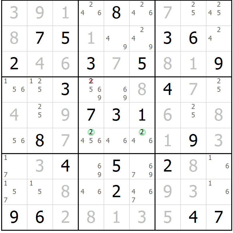 Position des candidats pour la solution de la Gr 78 page 81 du magazine de sudoku Virtuose n° 115