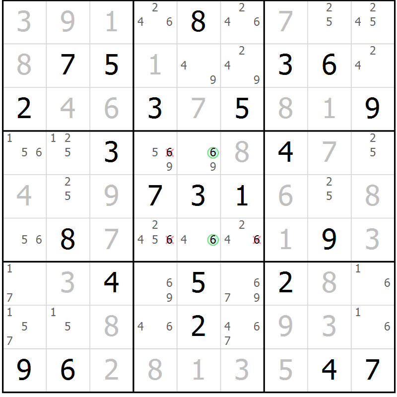 Position des candidats pour la solution de la Gr 78 page 81 du magazine de sudoku Virtuose n° 115