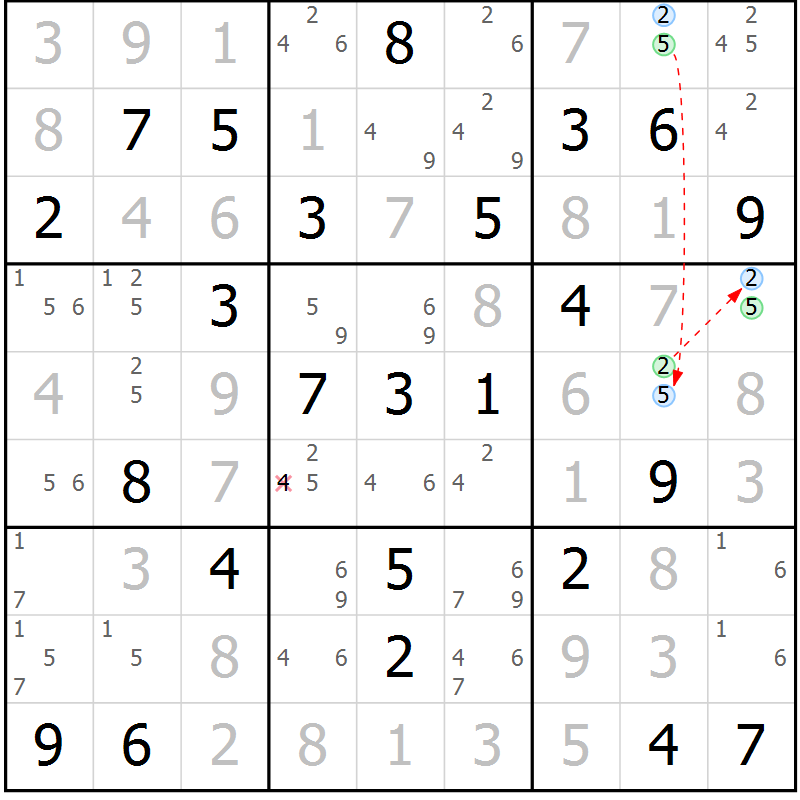 Position des candidats pour la solution de la Gr 78 page 81 du magazine de sudoku Virtuose n° 115