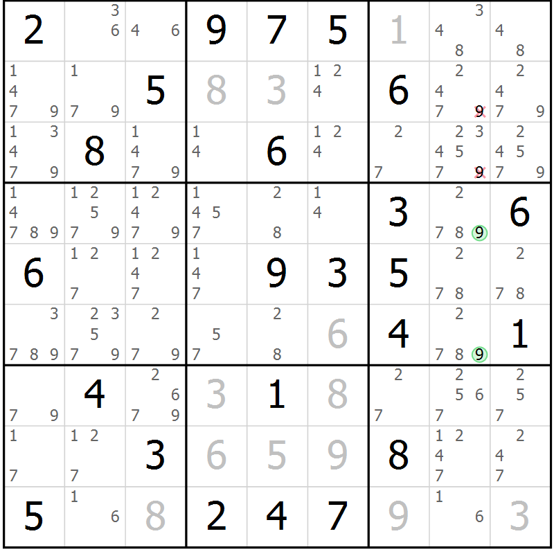 Position des candidats pour la solution de la Gr 79 page 82 du magazine de sudoku Virtuose n° 115