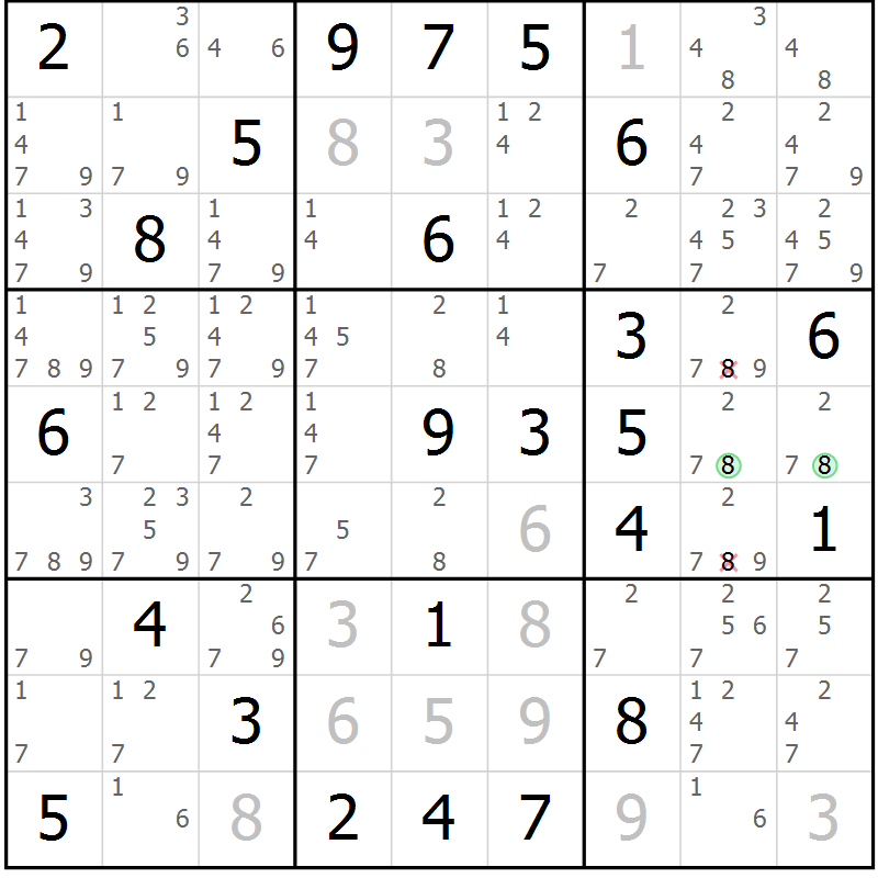 Position des candidats pour la solution de la Gr 79 page 82 du magazine de sudoku Virtuose n° 115