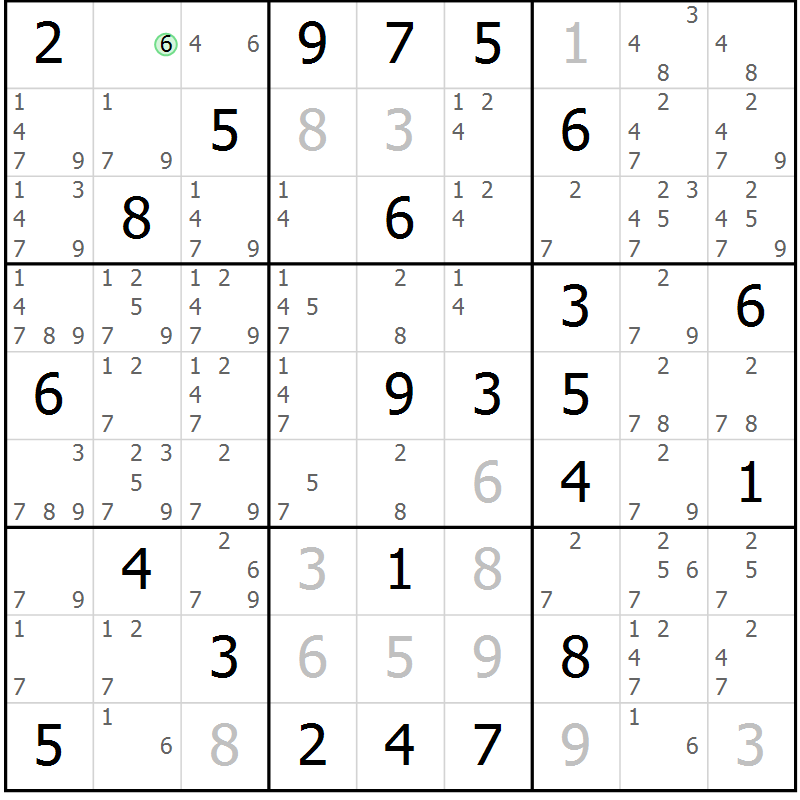 Position des candidats pour la solution de la Gr 79 page 82 du magazine de sudoku Virtuose n° 115