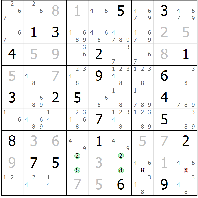 Position des candidats pour la solution de la Gr 8 page 11 du magazine de sudoku Virtuose n° 115