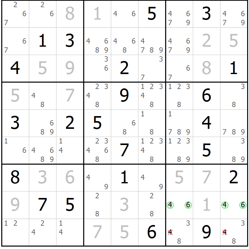 Position des candidats pour la solution de la Gr 8 page 11 du magazine de sudoku Virtuose n° 115