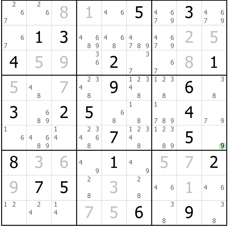 Position des candidats pour la solution de la Gr 8 page 11 du magazine de sudoku Virtuose n° 115