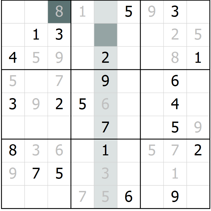 Position des candidats pour la solution de la Gr 8 page 11 du magazine de sudoku Virtuose n° 115