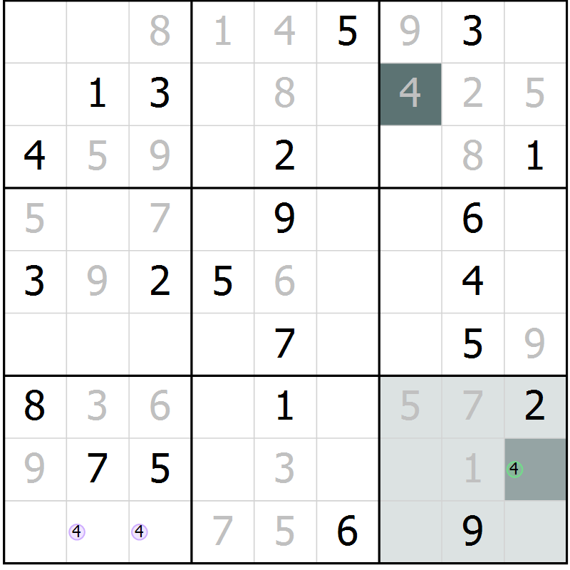 Position des candidats pour la solution de la Gr 8 page 11 du magazine de sudoku Virtuose n° 115