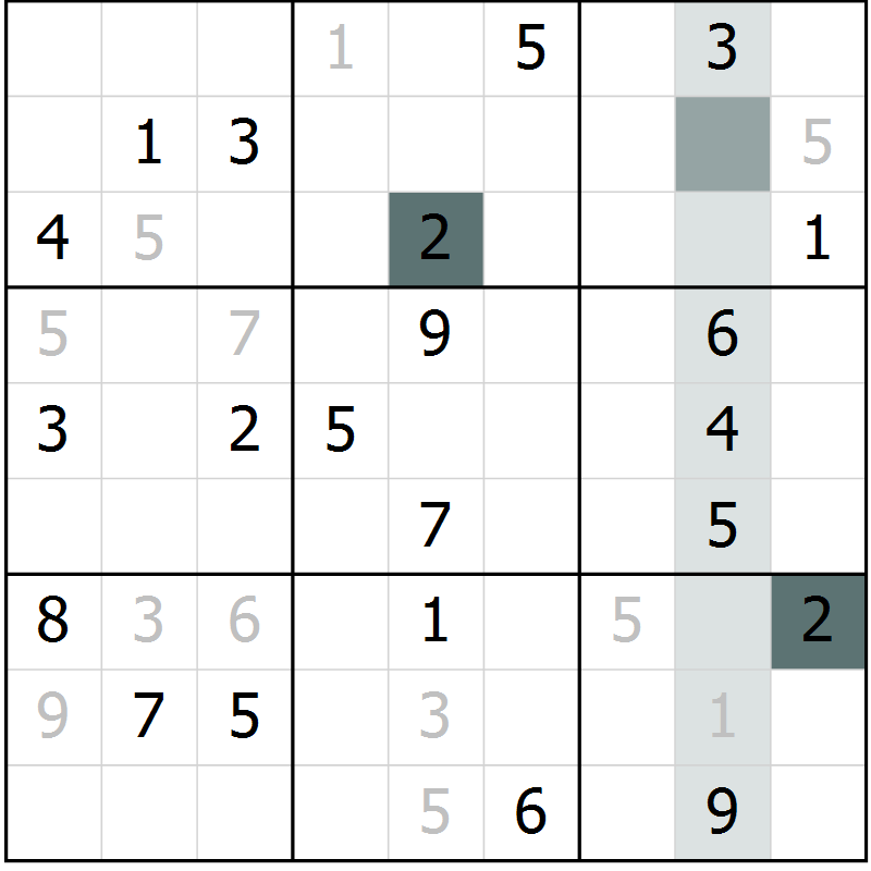 Position des candidats pour la solution de la Gr 8 page 11 du magazine de sudoku Virtuose n° 115