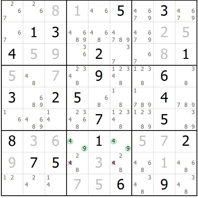 Position des candidats pour la solution de la Gr 8 page 11 du magazine de sudoku Virtuose n° 115