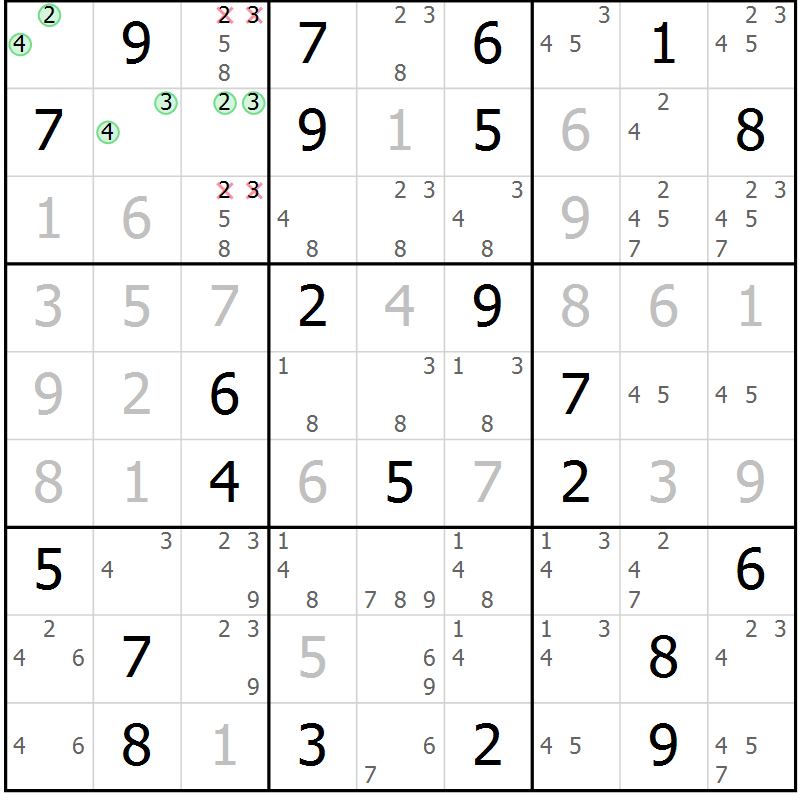 Position des candidats pour la solution de la Gr 80 page 83 du magazine de sudoku Virtuose n° 115