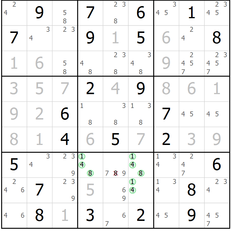 Position des candidats pour la solution de la Gr 80 page 83 du magazine de sudoku Virtuose n° 115