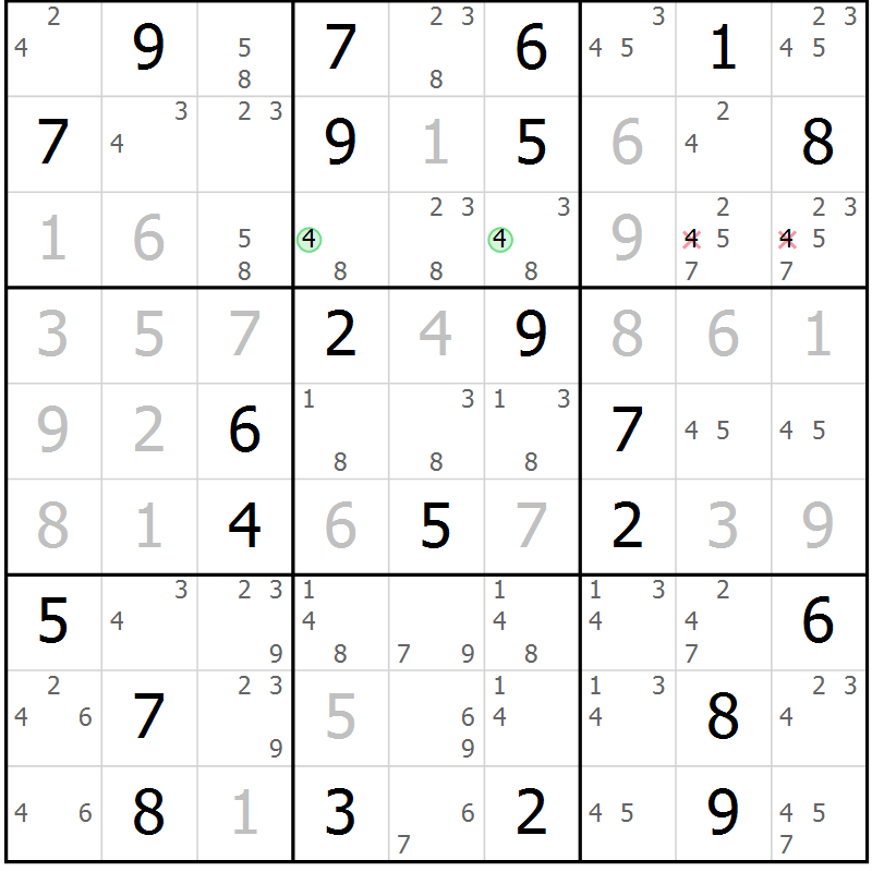 Position des candidats pour la solution de la Gr 80 page 83 du magazine de sudoku Virtuose n° 115
