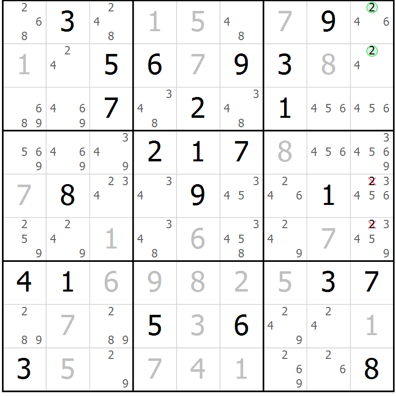 Position des candidats pour la solution de la Gr 81 page 84 du magazine de sudoku Virtuose n° 115