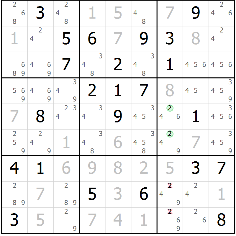 Position des candidats pour la solution de la Gr 81 page 84 du magazine de sudoku Virtuose n° 115