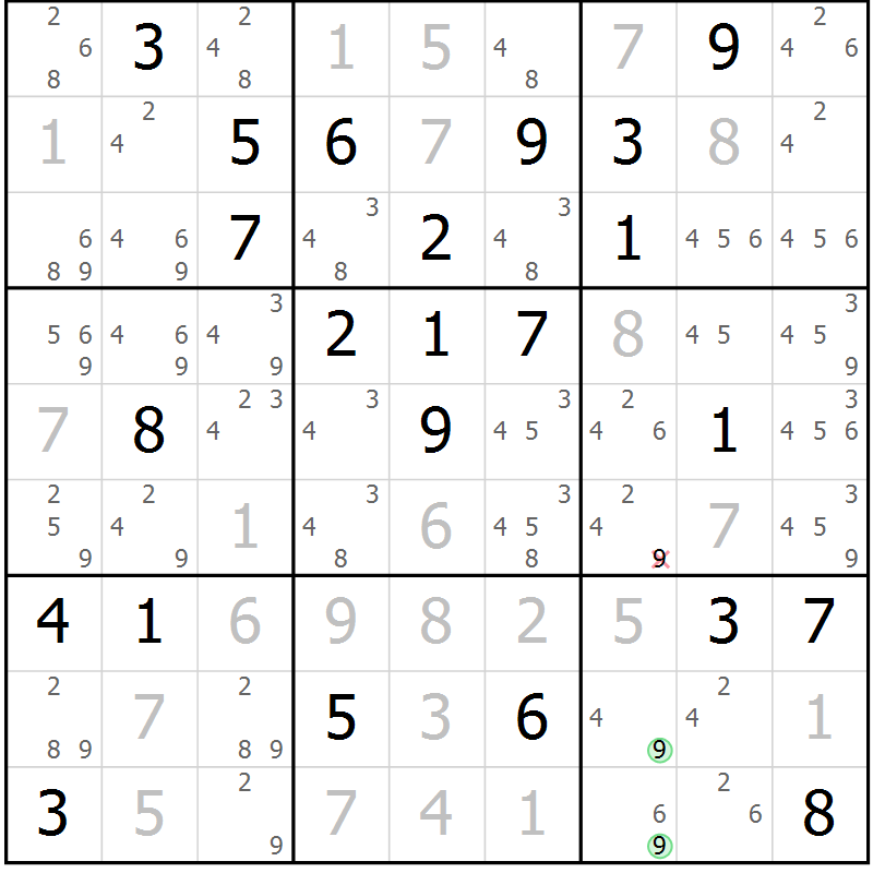 Position des candidats pour la solution de la Gr 81 page 84 du magazine de sudoku Virtuose n° 115