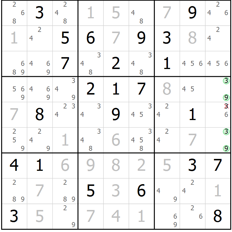 Position des candidats pour la solution de la Gr 81 page 84 du magazine de sudoku Virtuose n° 115