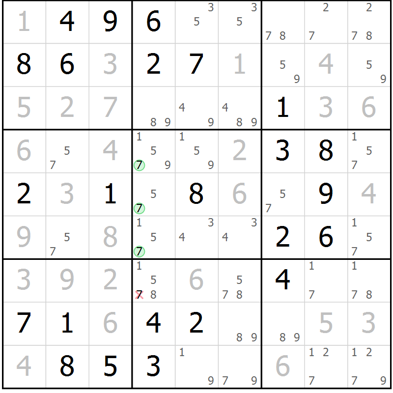 Position des candidats pour la solution de la Gr 82 page 85 du magazine de sudoku Virtuose n° 115