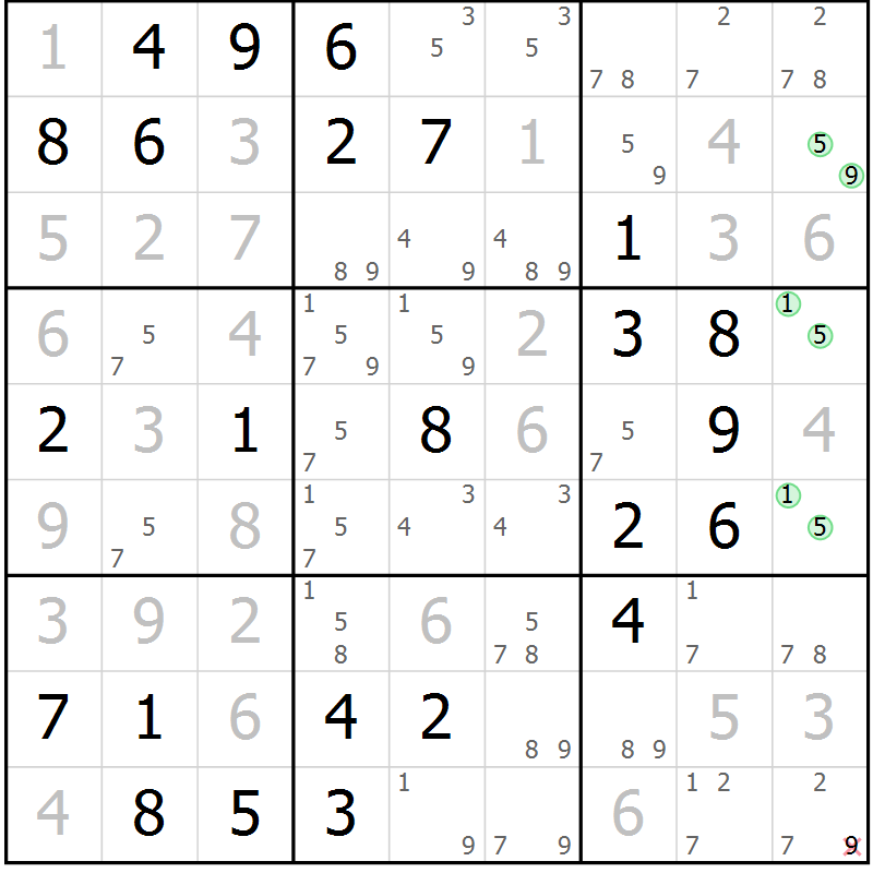 Position des candidats pour la solution de la Gr 82 page 85 du magazine de sudoku Virtuose n° 115