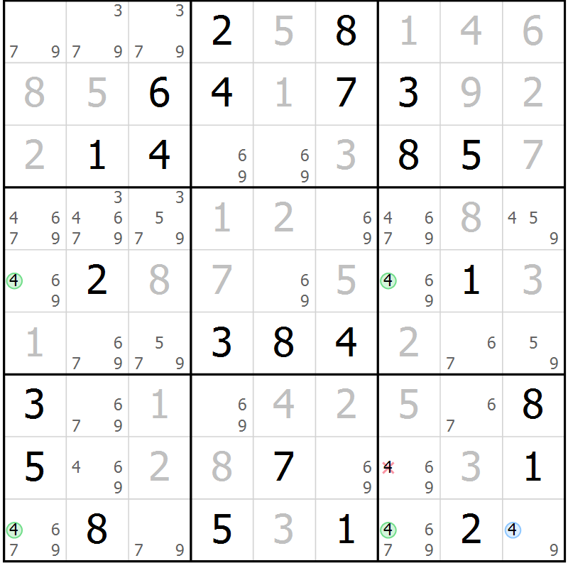 Position des candidats pour la solution de la Gr 83 page 86 du magazine de sudoku Virtuose n° 115