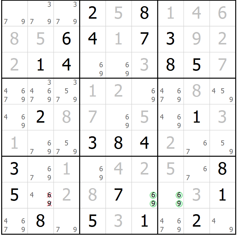 Position des candidats pour la solution de la Gr 83 page 86 du magazine de sudoku Virtuose n° 115