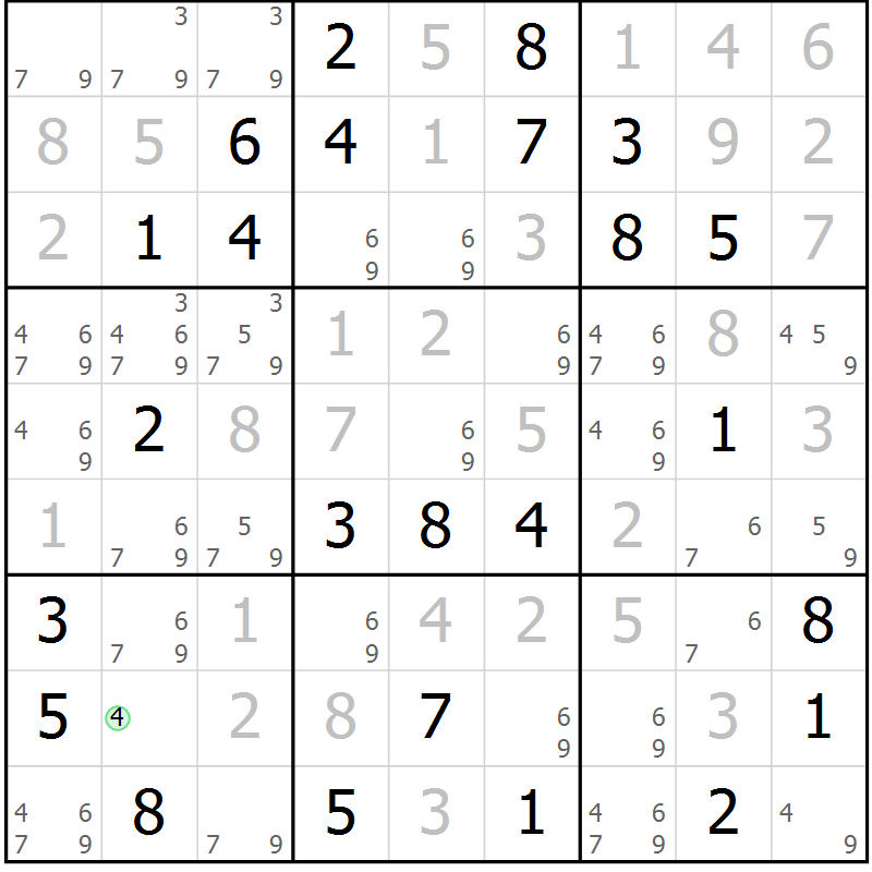 Position des candidats pour la solution de la Gr 83 page 86 du magazine de sudoku Virtuose n° 115