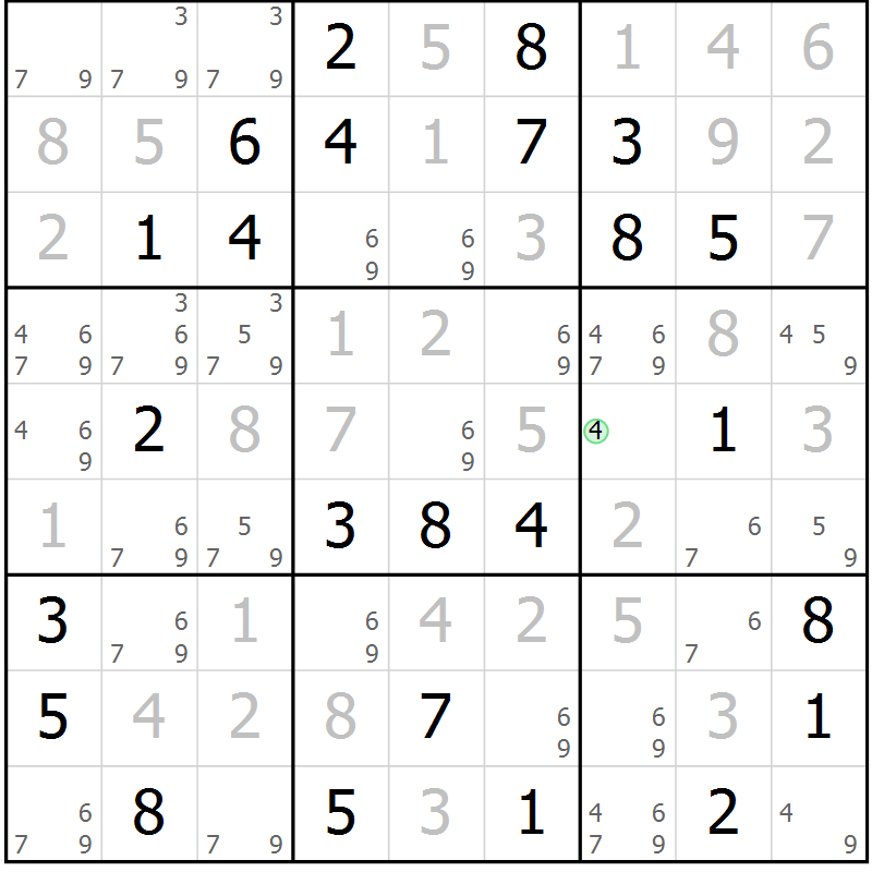 Position des candidats pour la solution de la Gr 83 page 86 du magazine de sudoku Virtuose n° 115