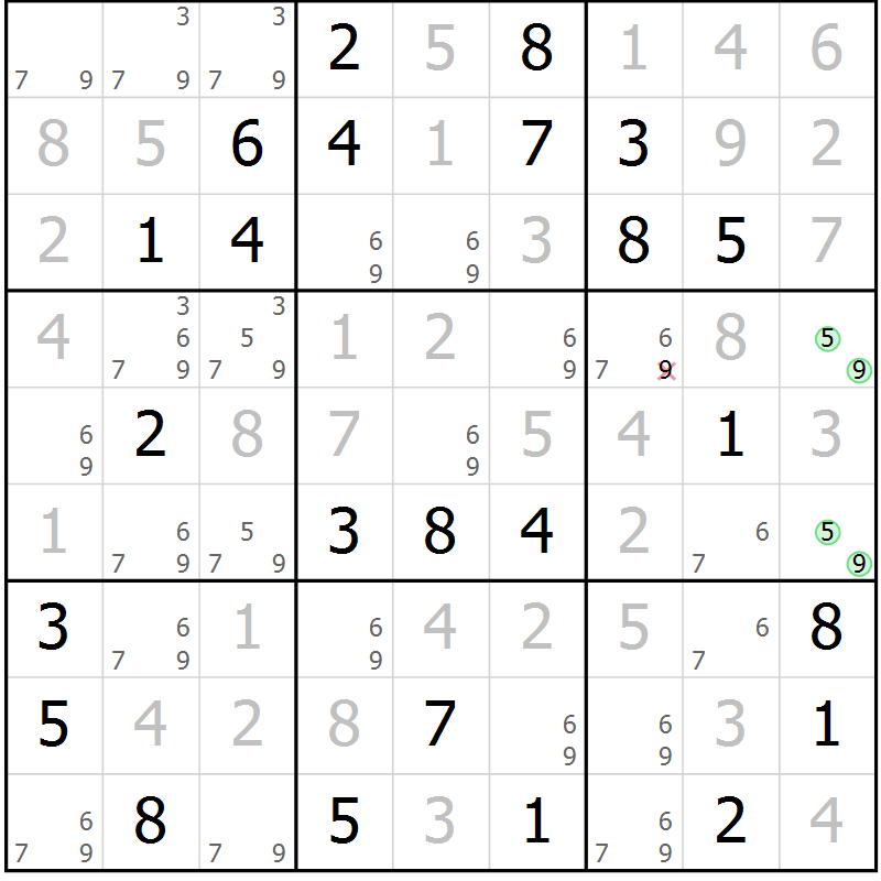 Position des candidats pour la solution de la Gr 83 page 86 du magazine de sudoku Virtuose n° 115