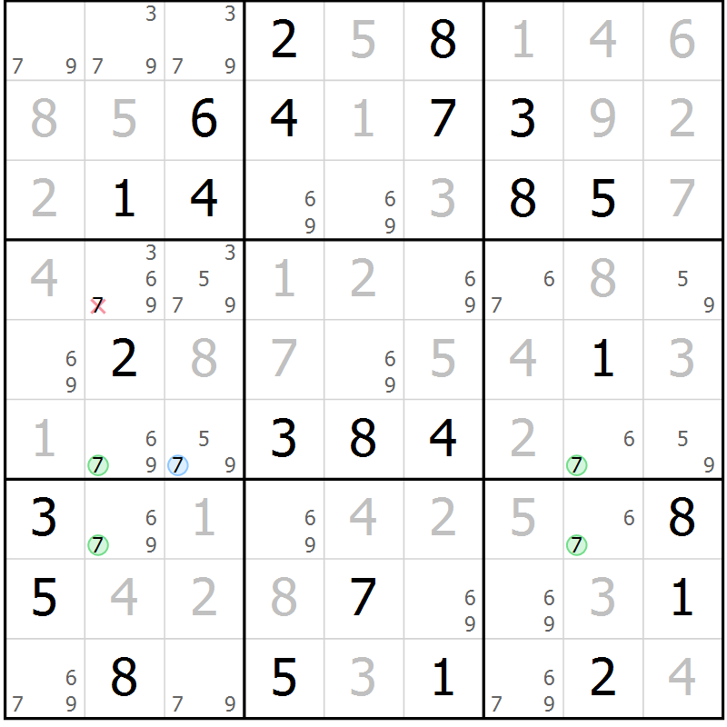Position des candidats pour la solution de la Gr 83 page 86 du magazine de sudoku Virtuose n° 115