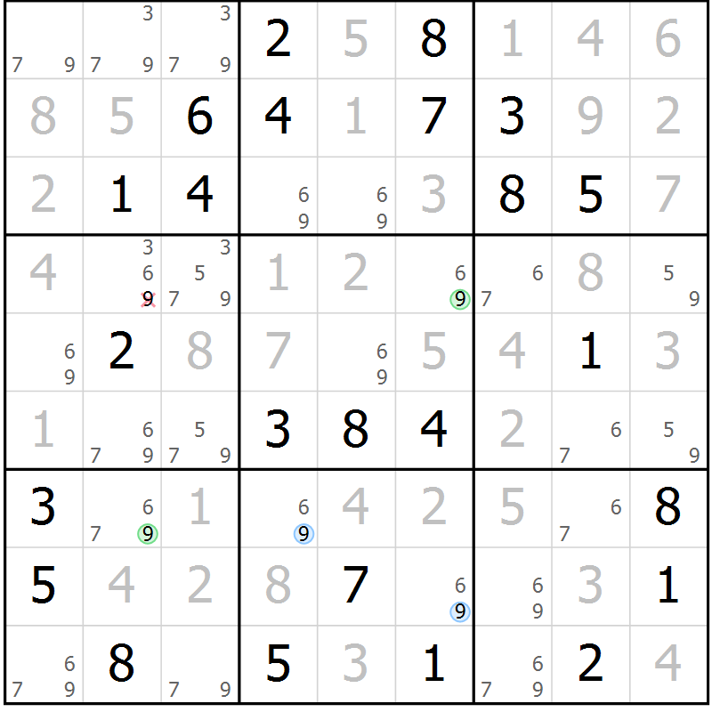 Position des candidats pour la solution de la Gr 83 page 86 du magazine de sudoku Virtuose n° 115