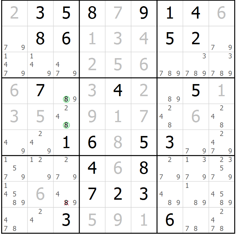 Position des candidats pour la solution de la Gr 84 page 87 du magazine de sudoku Virtuose n° 115