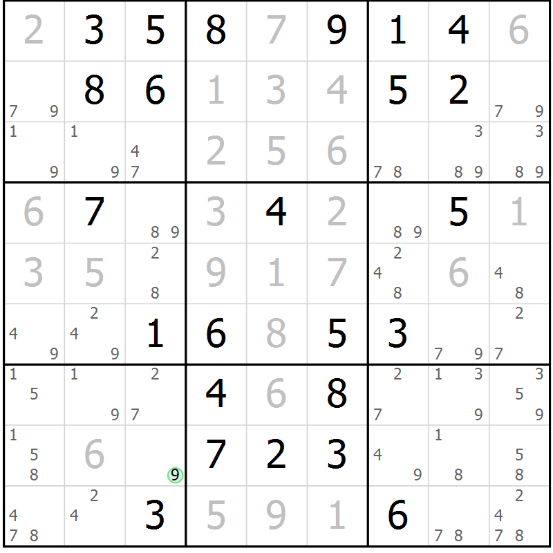 Position des candidats pour la solution de la Gr 84 page 87 du magazine de sudoku Virtuose n° 115