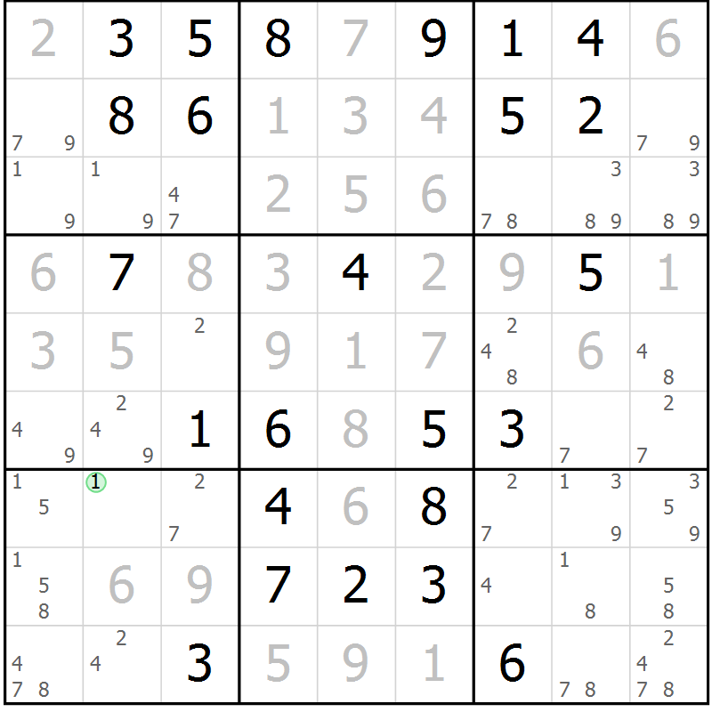 Position des candidats pour la solution de la Gr 84 page 87 du magazine de sudoku Virtuose n° 115