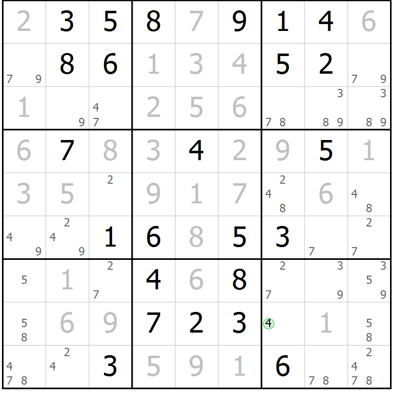 Position des candidats pour la solution de la Gr 84 page 87 du magazine de sudoku Virtuose n° 115