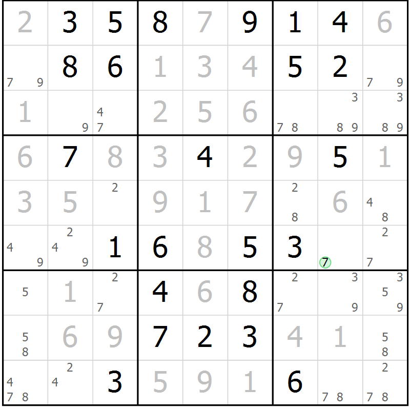 Position des candidats pour la solution de la Gr 84 page 87 du magazine de sudoku Virtuose n° 115