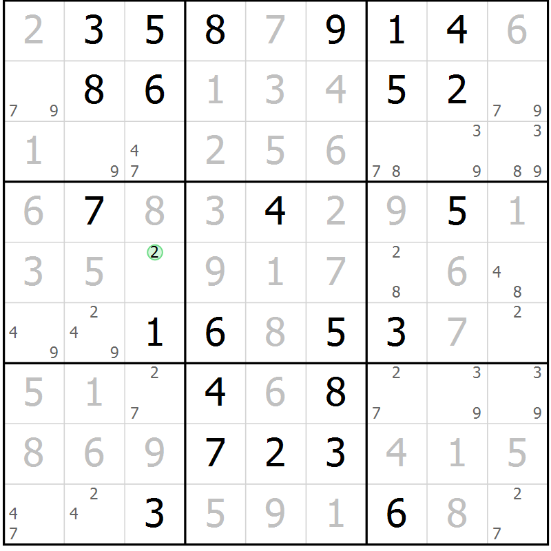 Position des candidats pour la solution de la Gr 84 page 87 du magazine de sudoku Virtuose n° 115