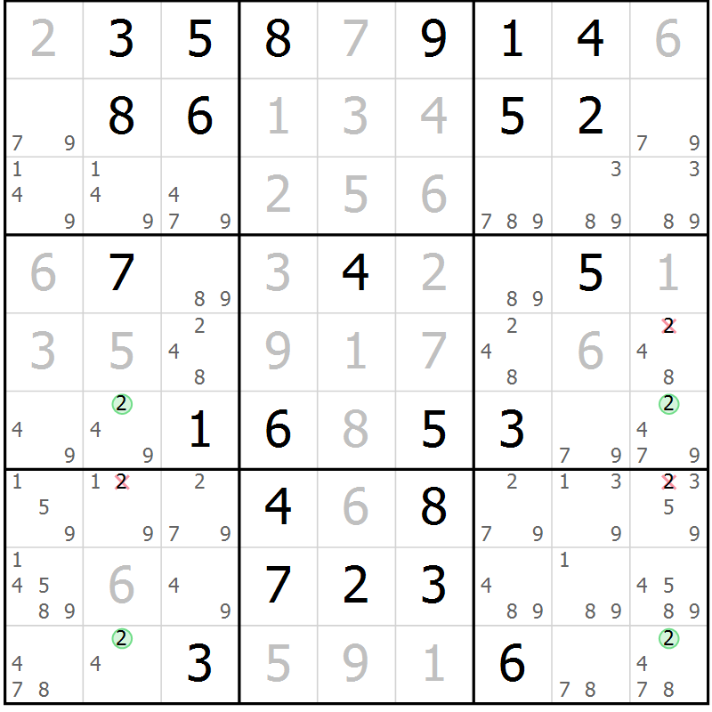 Position des candidats pour la solution de la Gr 84 page 87 du magazine de sudoku Virtuose n° 115