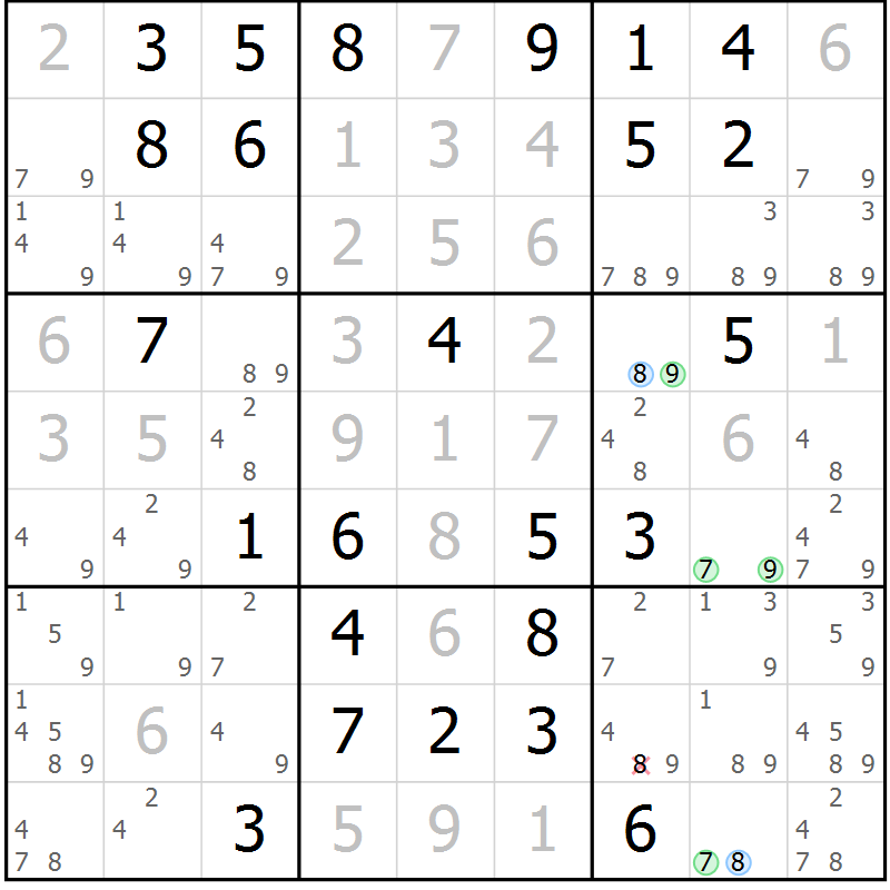 Position des candidats pour la solution de la Gr 84 page 87 du magazine de sudoku Virtuose n° 115
