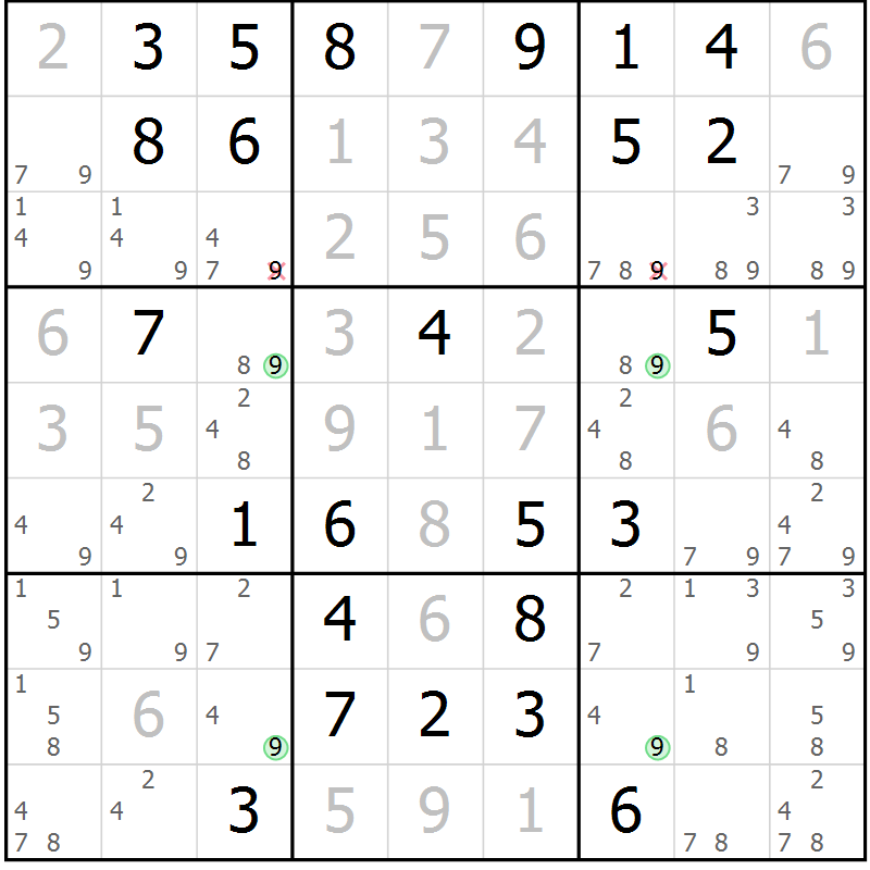 Position des candidats pour la solution de la Gr 84 page 87 du magazine de sudoku Virtuose n° 115