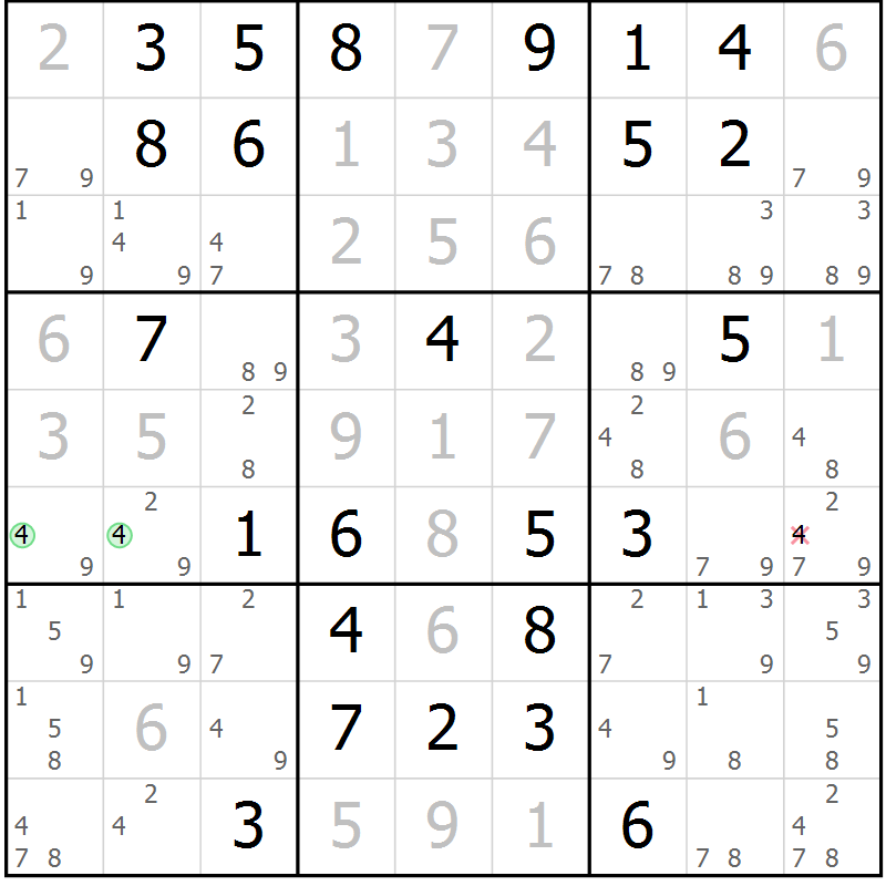 Position des candidats pour la solution de la Gr 84 page 87 du magazine de sudoku Virtuose n° 115