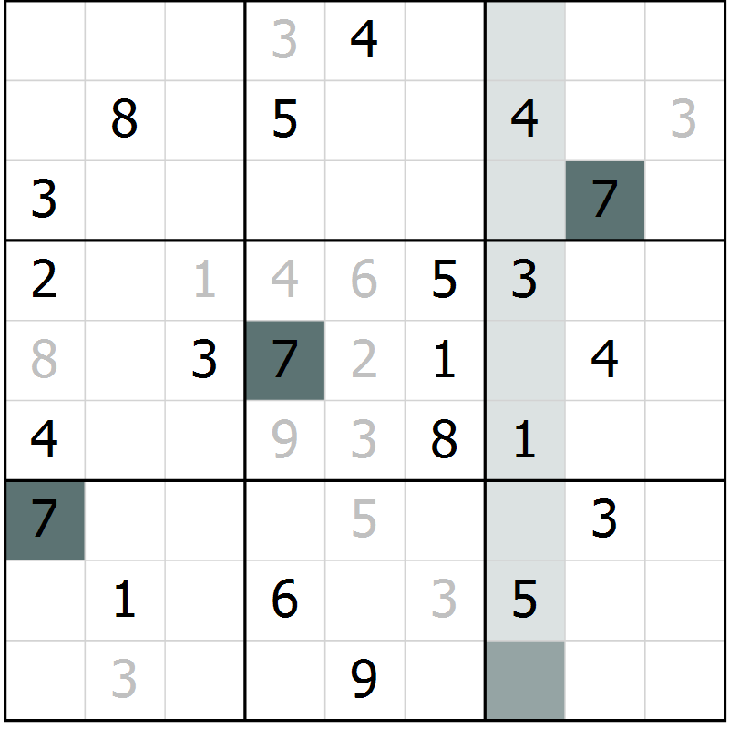 Position des candidats pour la solution de la Gr 9 page 12 du magazine de sudoku Virtuose n° 115
