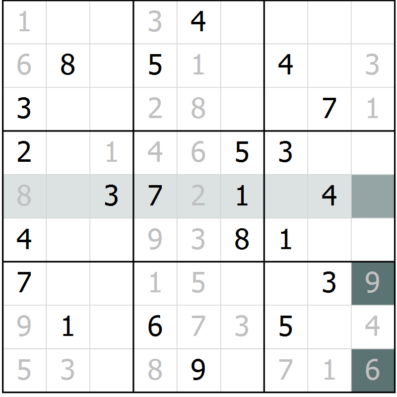 Position des candidats pour la solution de la Gr 9 page 12 du magazine de sudoku Virtuose n° 115