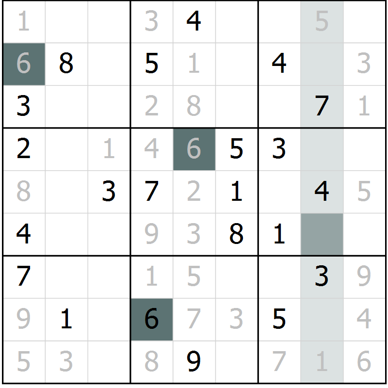 Position des candidats pour la solution de la Gr 9 page 12 du magazine de sudoku Virtuose n° 115